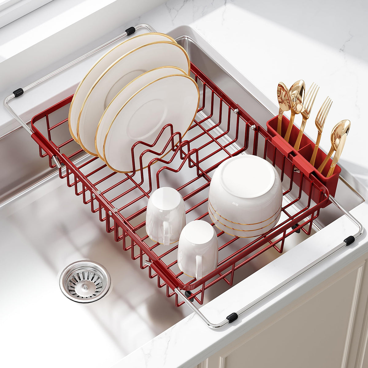 JASIWAY Dish Drying Rack in Sink, Dish Drainer with Cup and Utensil Holder