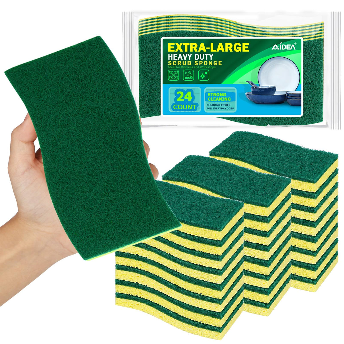 AIDEA Sponges Kitchen, 9Count, Dish Sponges, Heavy-Duty Scrub Sponge