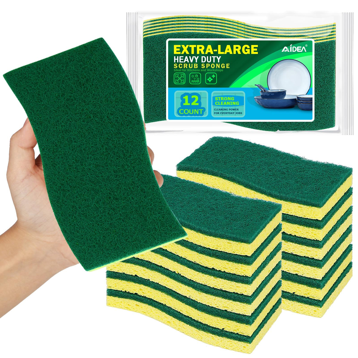 AIDEA Sponges Kitchen, 9Count, Dish Sponges, Heavy-Duty Scrub Sponge