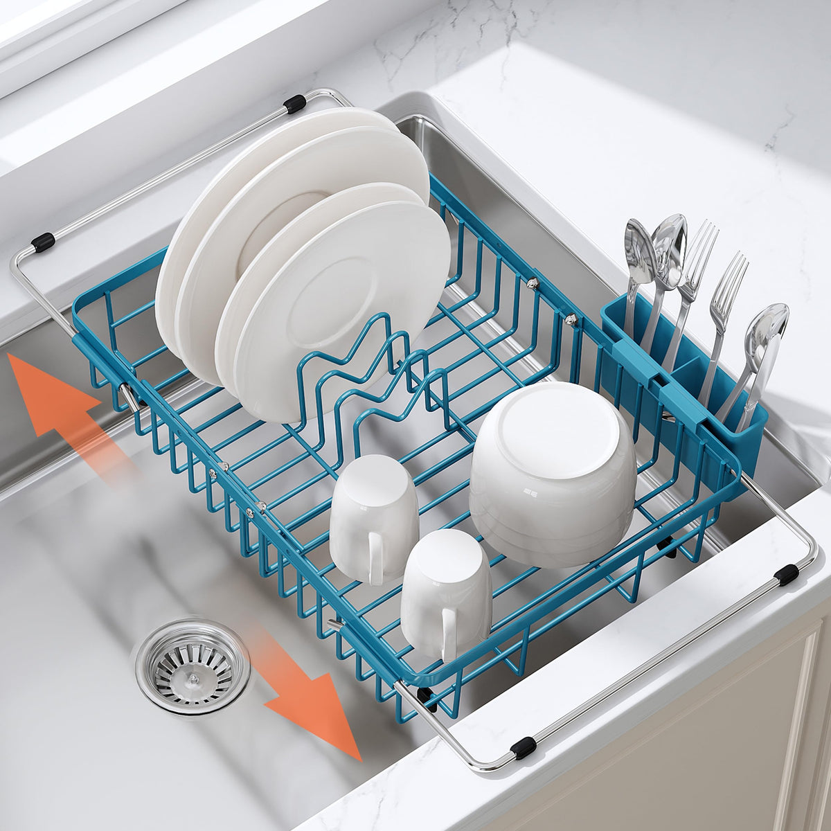 JASIWAY Dish Drying Rack in Sink, Dish Drainer with Cup and Utensil Holder