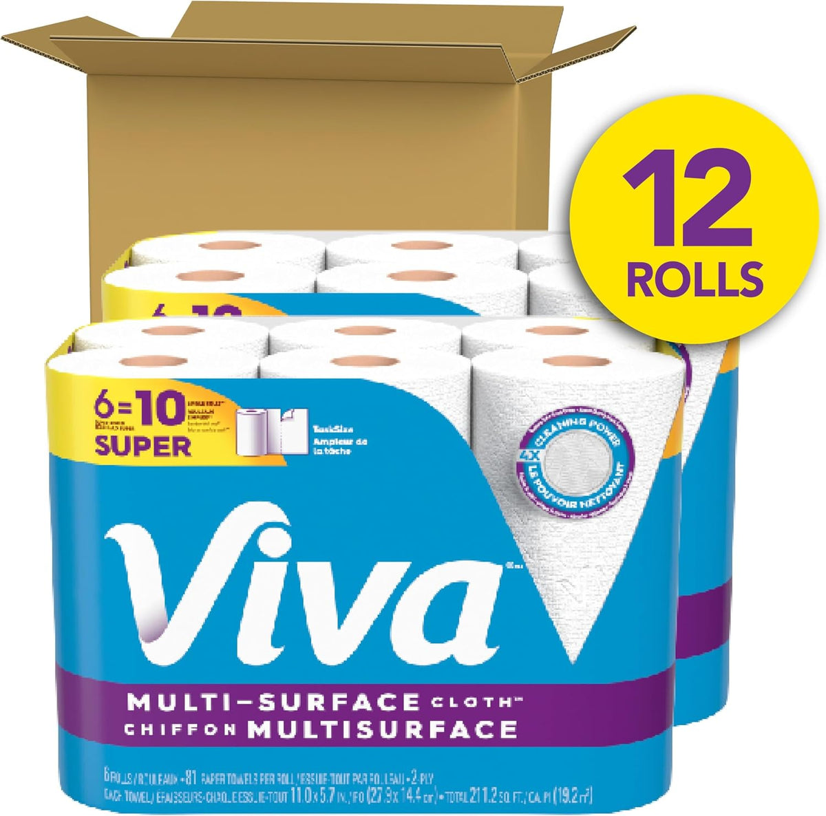 Viva Multi-Surface Cloth Paper Towels, 12 Super Rolls, 81 Sheets per Roll