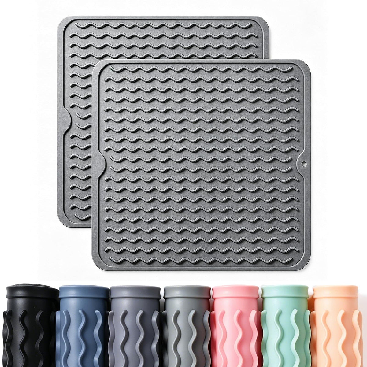 2 Pack Caketime Silicone Dish Drying Mat for Kitchen Counter Heat Resistant Under Sink Waterproof Coffee Bar Accessories Dining Rack Stone Utensil Holder Countertop Decor Must Haves 2026