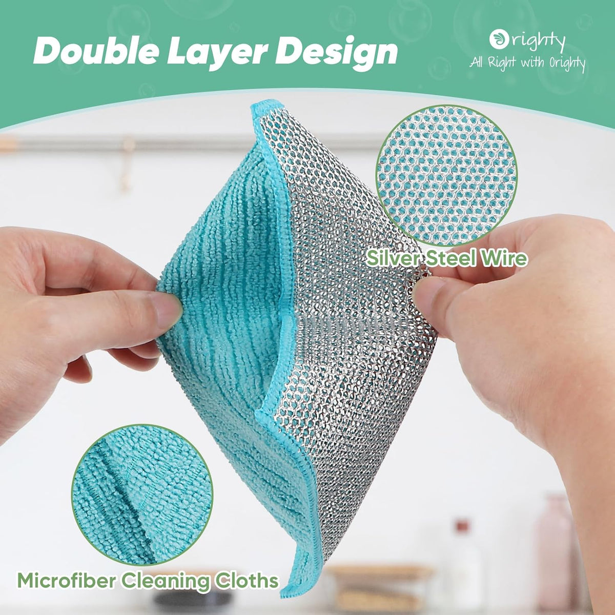 Orighty Dish Cloths, 12 Pack Double-Layer Metal Dish Rags, 7"x8"