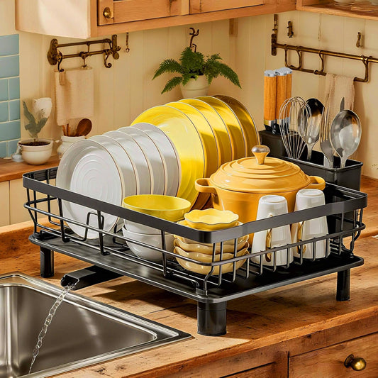 MOUKABAL Dish Drying Rack with Drainboard for Kitchen Counter, Black