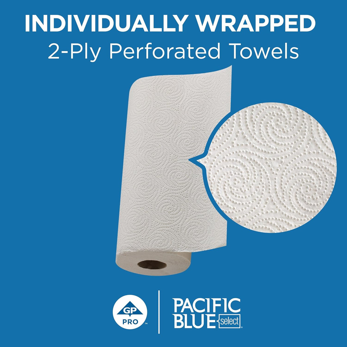 Pacific Blue Select by Georgia-Pacific PRO 2-Ply Perforated Roll Paper Towels, Individually Wrapped, White, 85 Sheets Per Roll, 30 Rolls Per Case, 27385