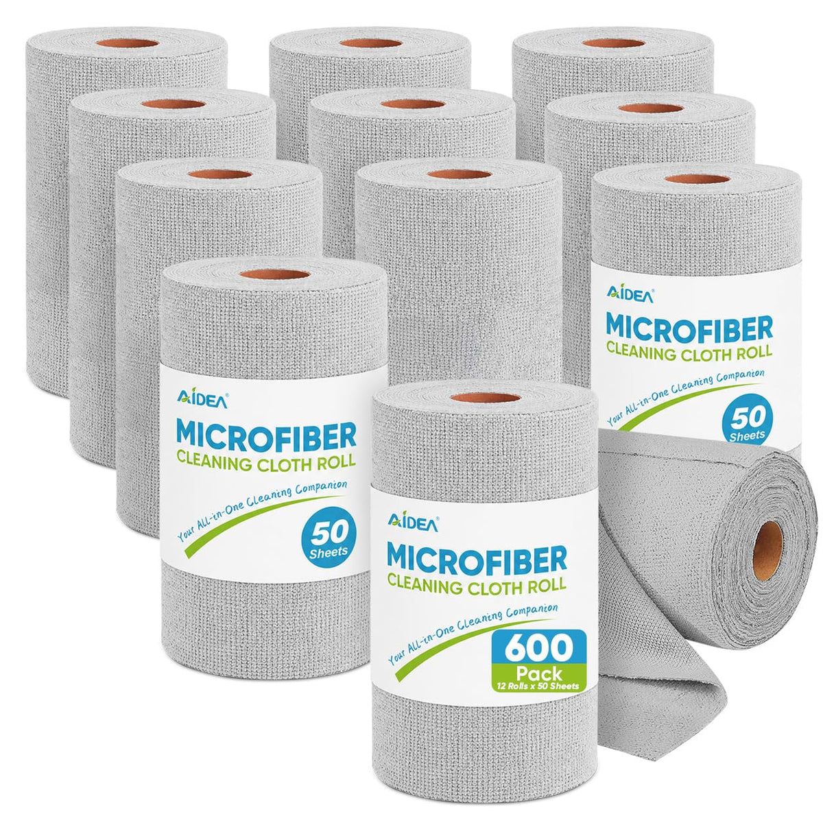 AIDEA Microfiber Cleaning Cloth Roll-50PK, Reusable Paper Towels 11.5×11.5"