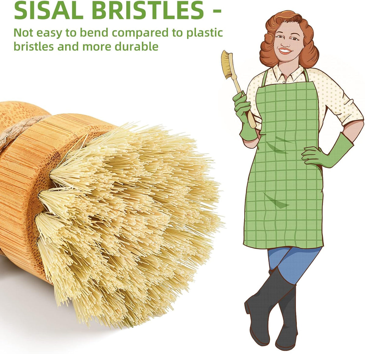 SUBEKYU Bamboo Dish Scrub Brush,Produce Brush,3 Pack with Ceramic Holder