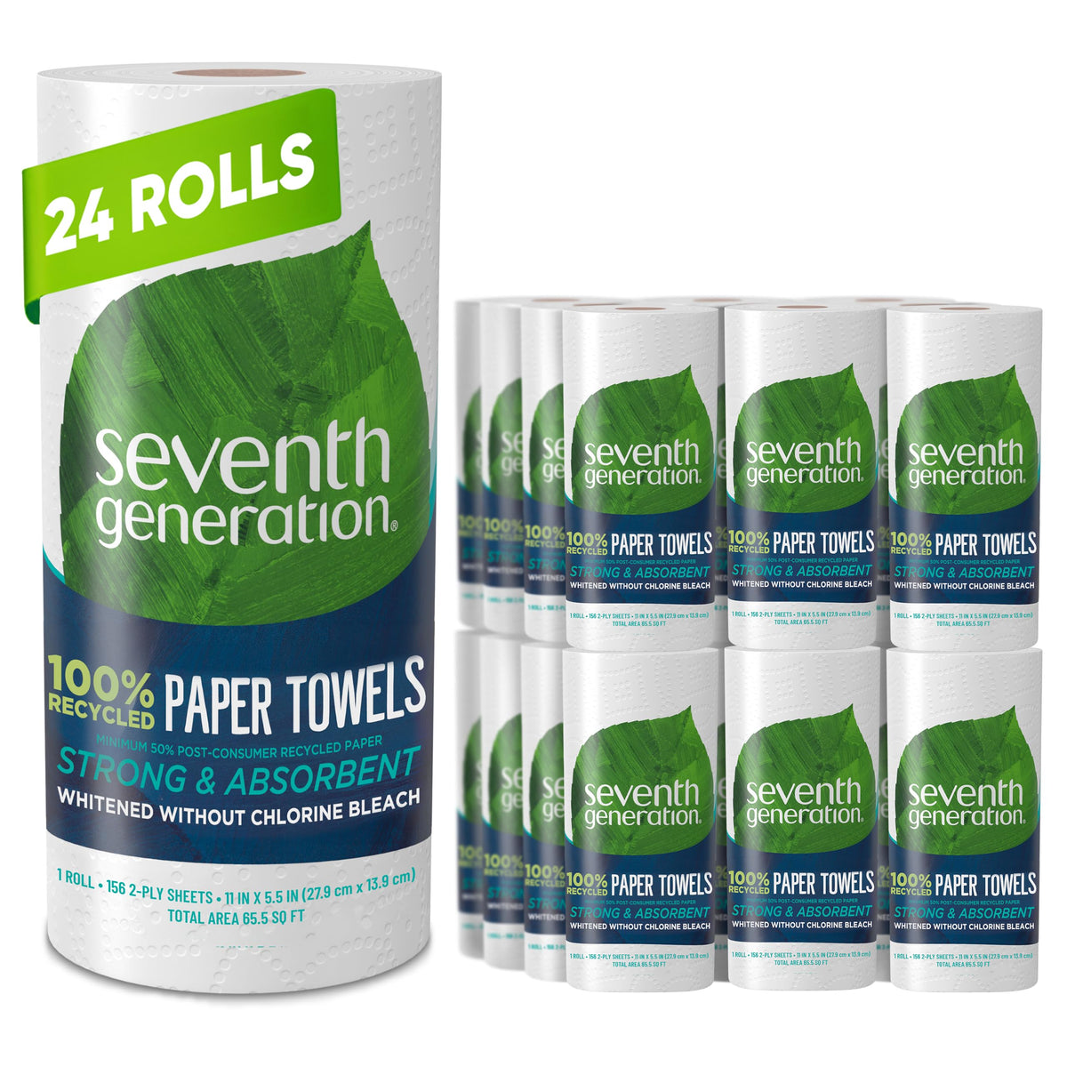 Seventh Generation 100% Recycled Paper Towels, 2 Regular Rolls, 140 2-Ply Sheets (White) Strong & Absorbent Paper towels for Kitchen, Bathroom & Everyday Cleaning, Whitened Without Chlorine Bleach