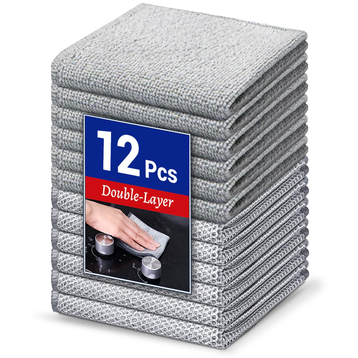Wangjinpeng 12PK 3-Layer Non-Scratch Wire Dishcloths, 7.87 x 7.87 in