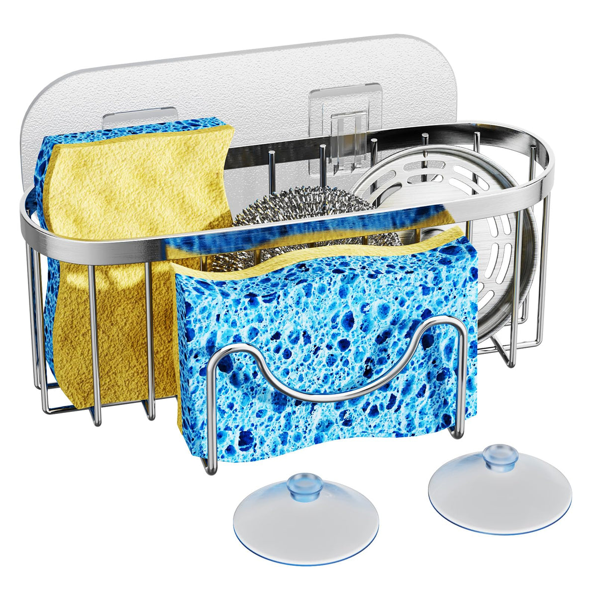 HapiRm Multifunctional Sponge Holder with Unique M-Shaped, 2 Installation Methods Kitchen Sink Caddy Organizer, Rustproof Stainless Steel Kitchen Organizers and Storage Essentials - Black