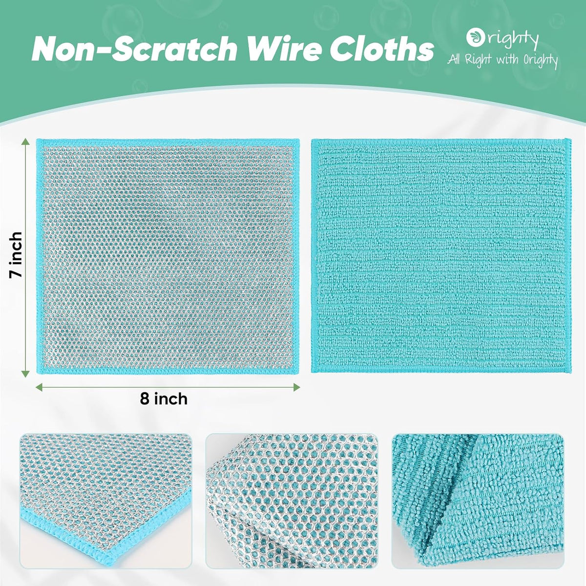 Orighty Dish Cloths, 12 Pack Double-Layer Metal Dish Rags, 7"x8"