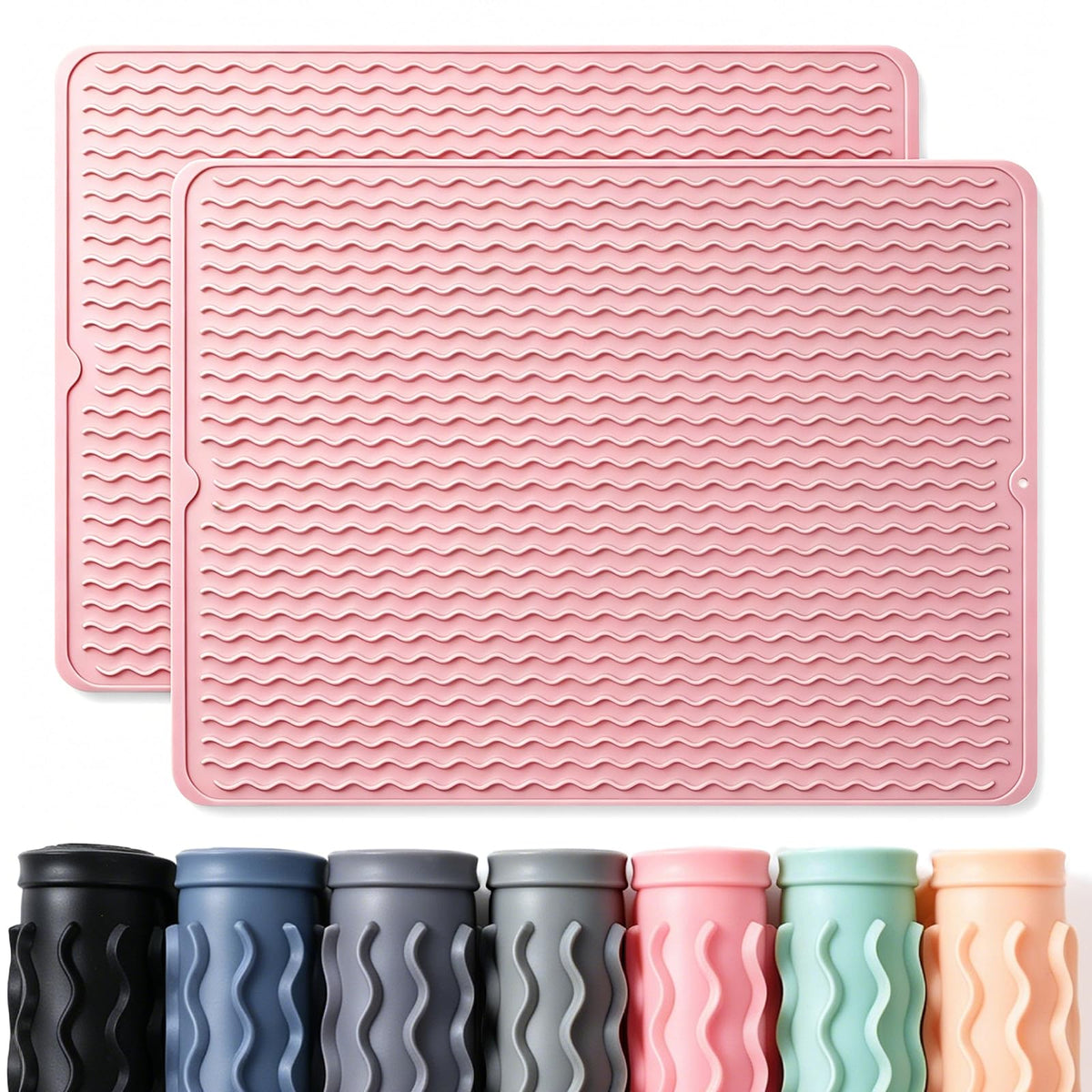 2 Pack Caketime Silicone Dish Drying Mat for Kitchen Counter Heat Resistant Under Sink Waterproof Coffee Bar Accessories Dining Rack Stone Utensil Holder Countertop Decor Must Haves 2026