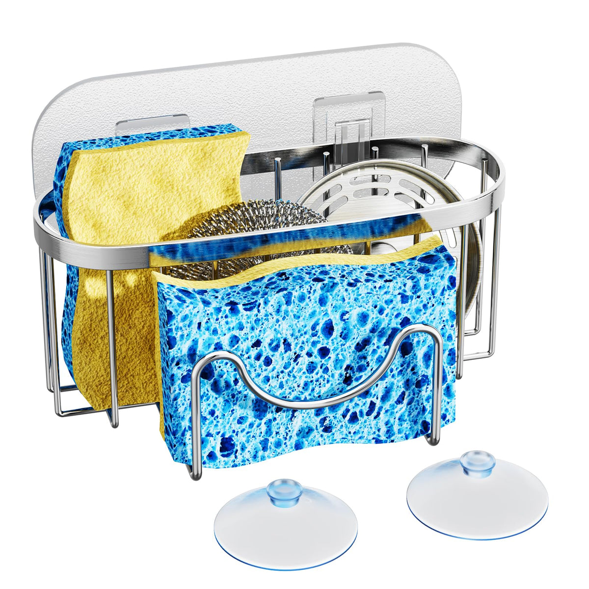 HapiRm Multifunctional Sponge Holder with Unique M-Shaped, 2 Installation Methods Kitchen Sink Caddy Organizer, Rustproof Stainless Steel Kitchen Organizers and Storage Essentials - Black