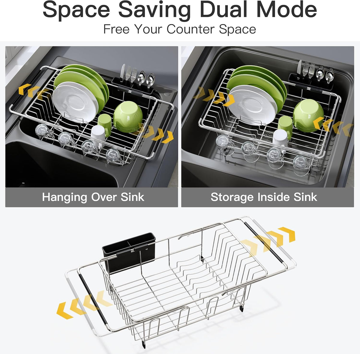 JASIWAY Dish Drying Rack in Sink, Dish Drainer with Cup and Utensil Holder