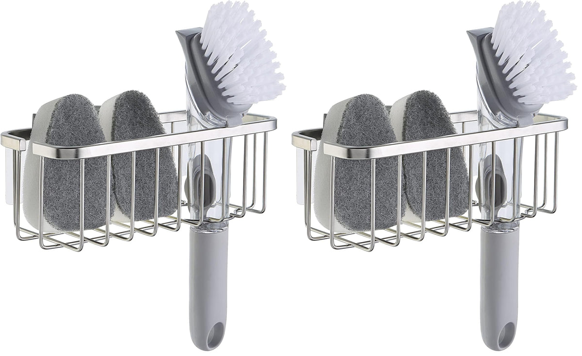 SunnyPoint NeverRust Deluxe Kitchen & Bathroom Sink Sponge Holder Organizer with Adhesive Mount - Additional Suction Cup Included – Sponge & Brush NOT Included – 7.4 x 3.3 x 2.75 Inch
