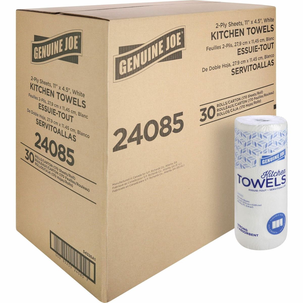 Genuine Joe Household Paper Towels, 2-Ply, 11" x 4.4", 200 Sheets/Roll (Pack of 24)