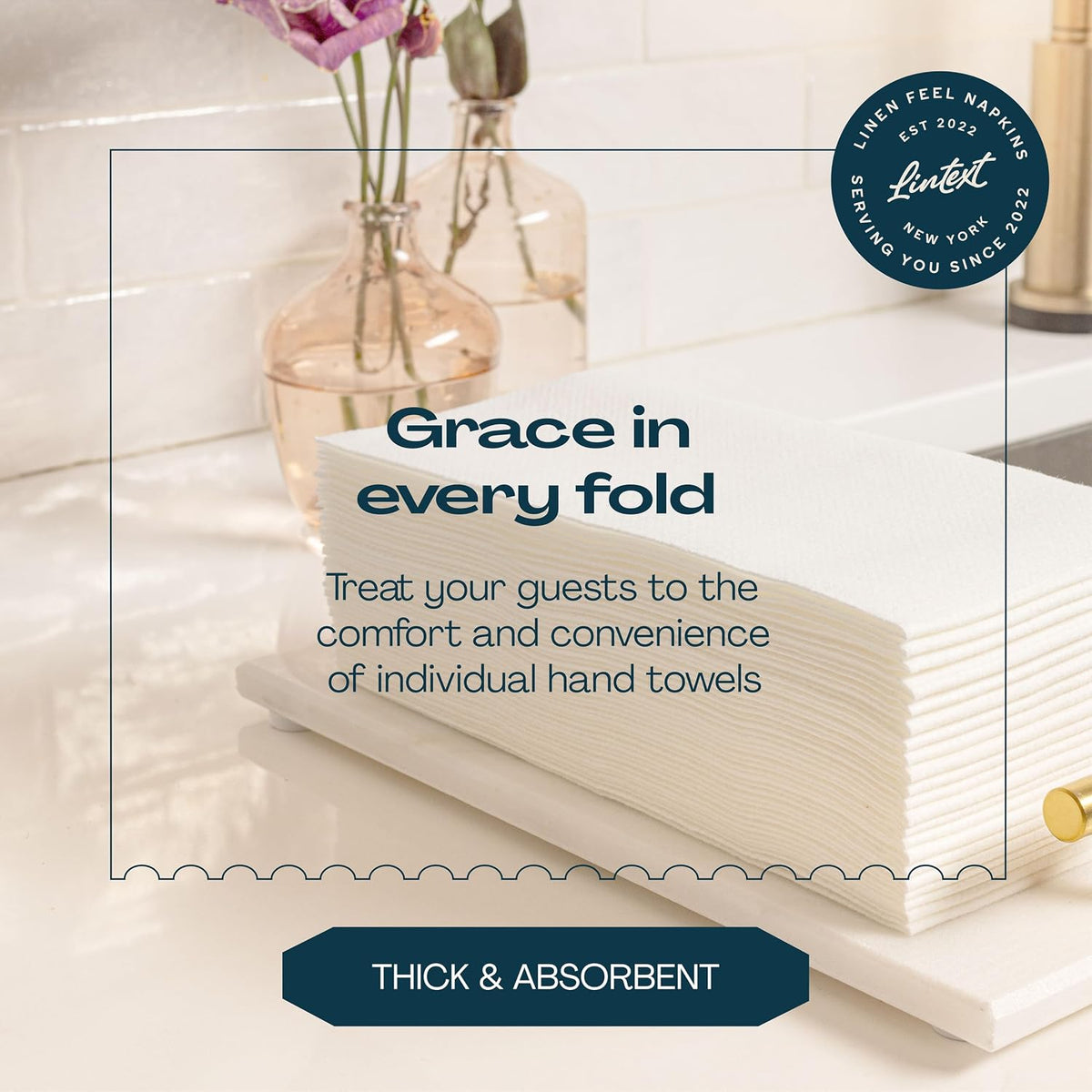 Lintext Disposable Linen-Feel Guest Towels - 12" x 17" Cloth-Like Hand Towels - Soft And Absorbent Paper Napkin For Bathroom, Kitchen, Or Event, Ultra-Soft - Pack of 200