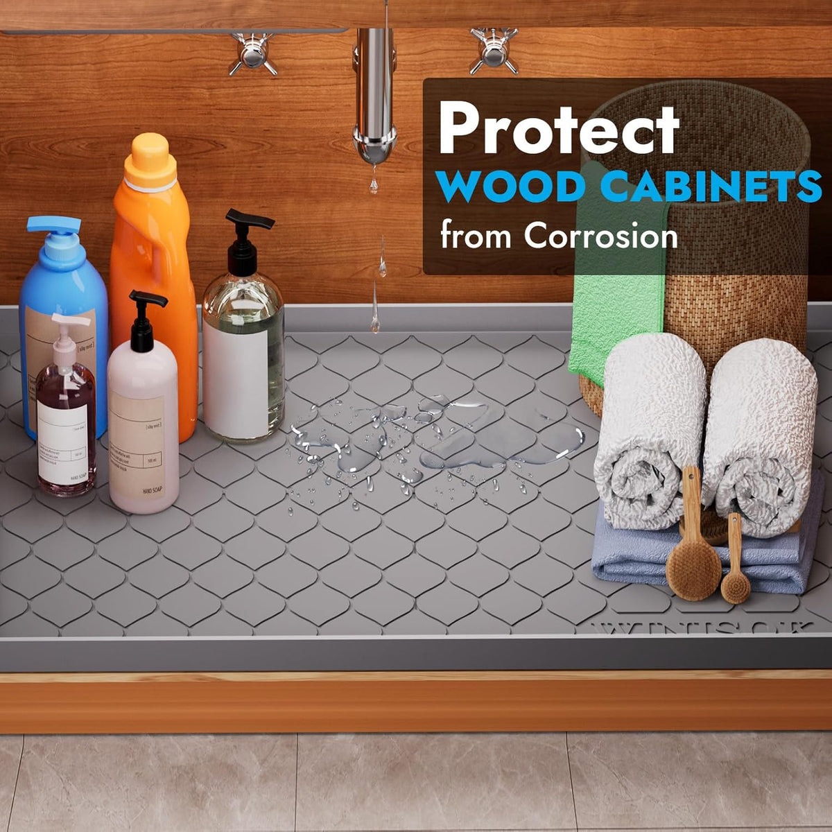 Winisok Waterproof Under Sink Mat 34" x 22", Silicone Mat, Beige
