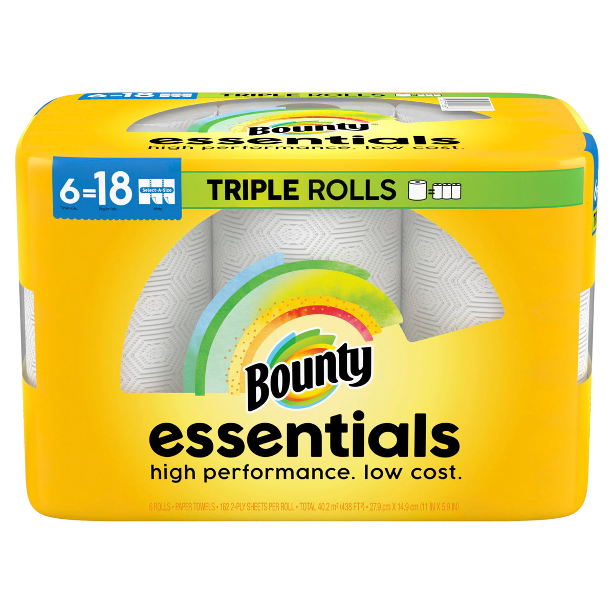 Bounty Essentials Select-A-Size Paper Towels, White, 6 Triple Rolls = 18 Regular Rolls