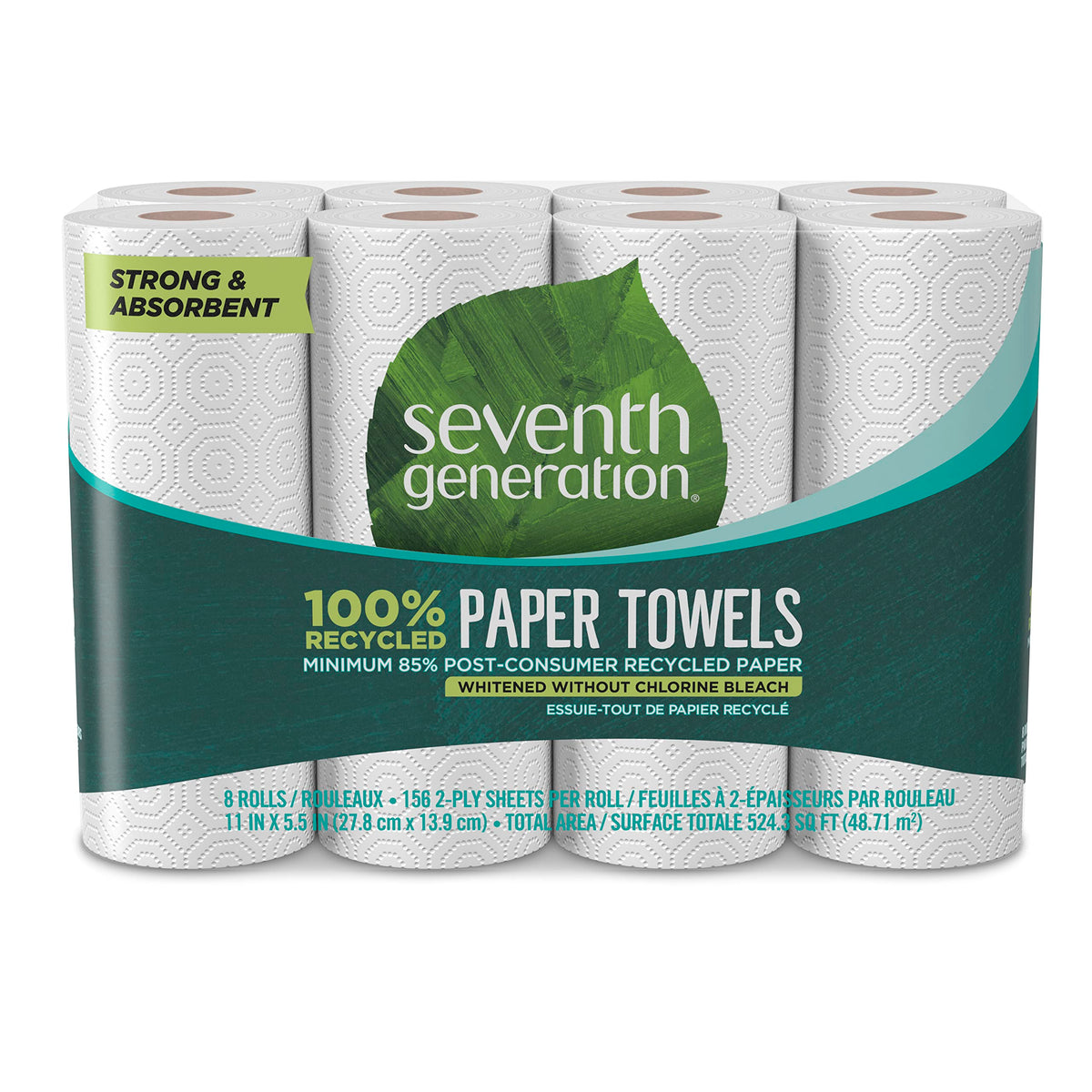 Seventh Generation 100% Recycled Paper Towels, 2 Regular Rolls, 140 2-Ply Sheets (White) Strong & Absorbent Paper towels for Kitchen, Bathroom & Everyday Cleaning, Whitened Without Chlorine Bleach