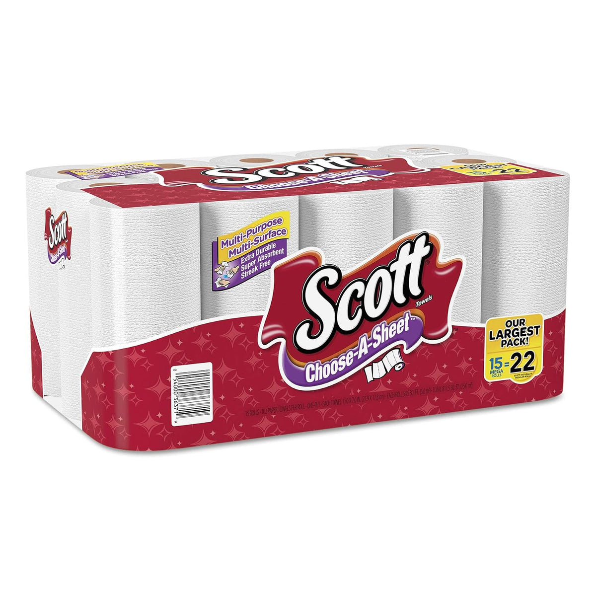 Scott 36371 Choose-A-Sheet Mega Roll Paper Towels, 1-Ply, White, 102 per Roll (Case of 30 Rolls)