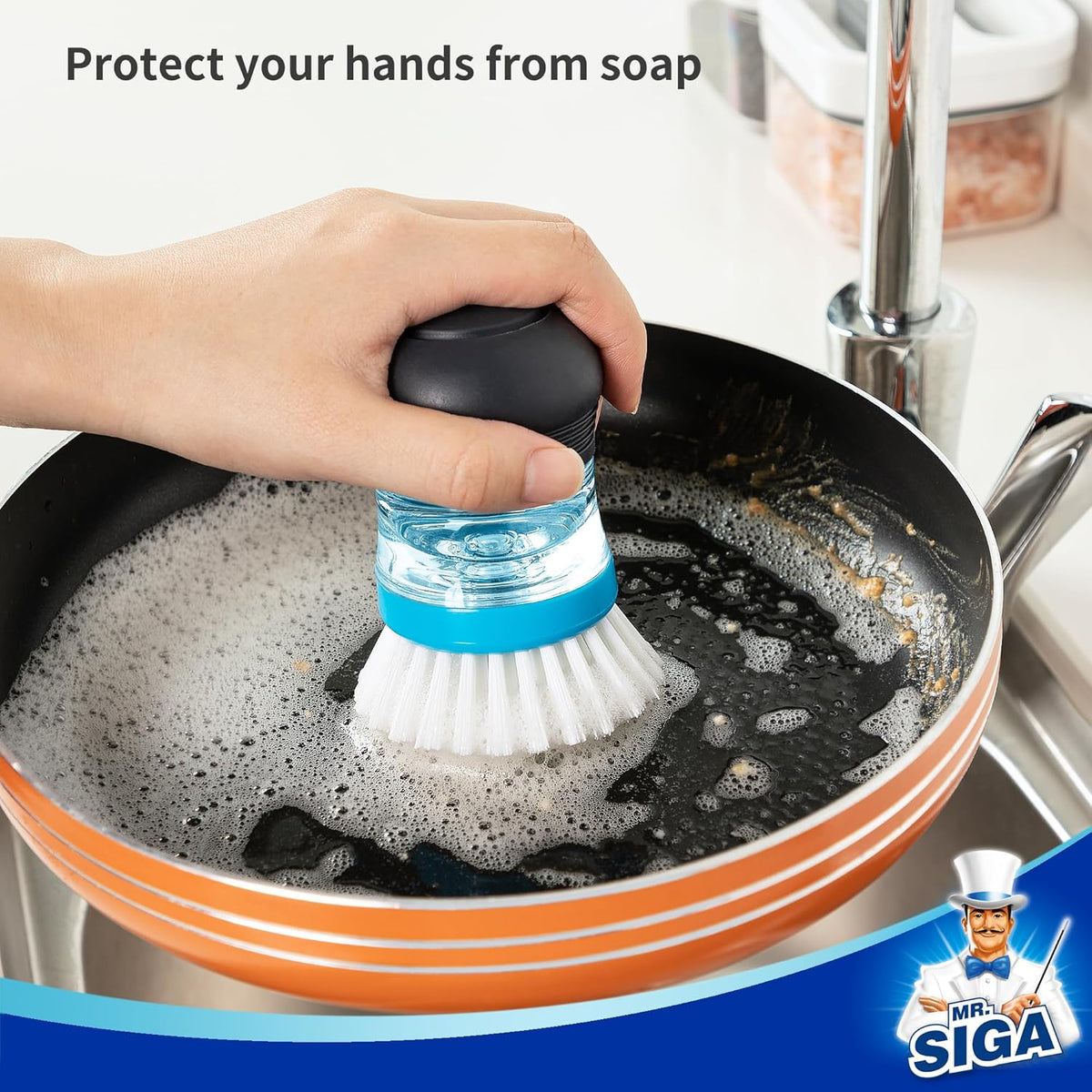 MR.SIGA Soap Dispensing Palm Brush, 1 Pack, Navy/Blue