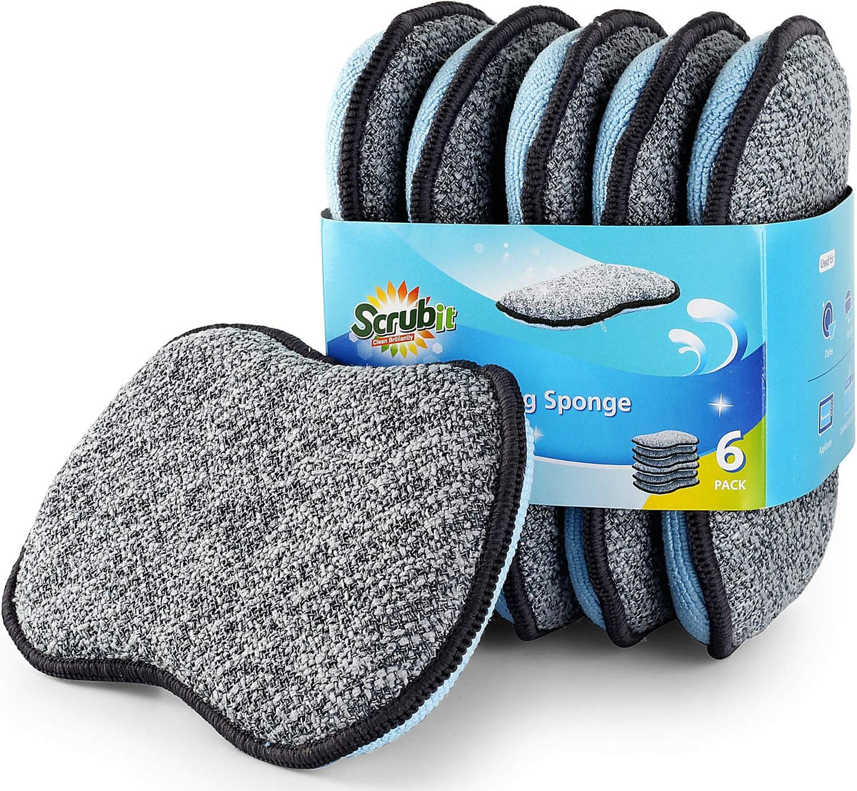 Multi-Purpose Sponges Kitchen By Scrub-it - Non-Scratch Microfiber sponges for Cleaning, Along with Heavy Duty Scrubbing Power - Reusable Dish Sponge for Dishes, Pots and Pans (6 Pack, Small)