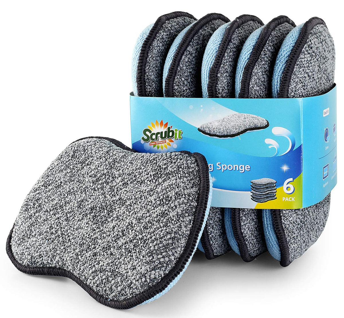 Multi-Purpose Sponges Kitchen By Scrub-it - Non-Scratch Microfiber sponges for Cleaning, Along with Heavy Duty Scrubbing Power - Reusable Dish Sponge for Dishes, Pots and Pans (6 Pack, Small)