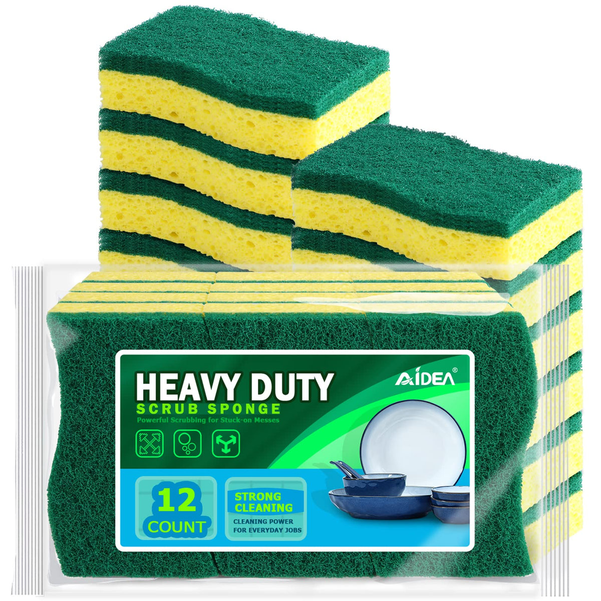 AIDEA Sponges Kitchen, 9Count, Dish Sponges, Heavy-Duty Scrub Sponge