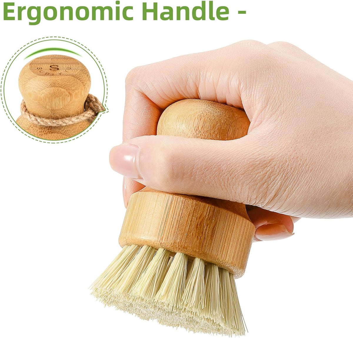 SUBEKYU Bamboo Dish Scrub Brush,Produce Brush,3 Pack with Ceramic Holder