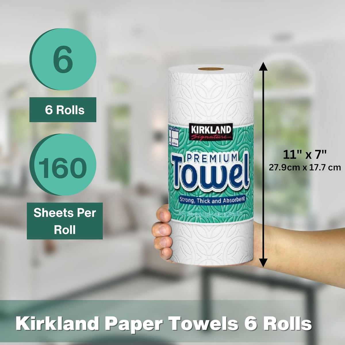Worldwide Nutrition Bundle, Compatible with Kirkland Premium Paper Towels, Strong, Thick, and Absorbent Bulk Paper Towels 6 Rolls, 160 Sheets Per Roll 2-Ply and Multi-Purpose Key Chain, White