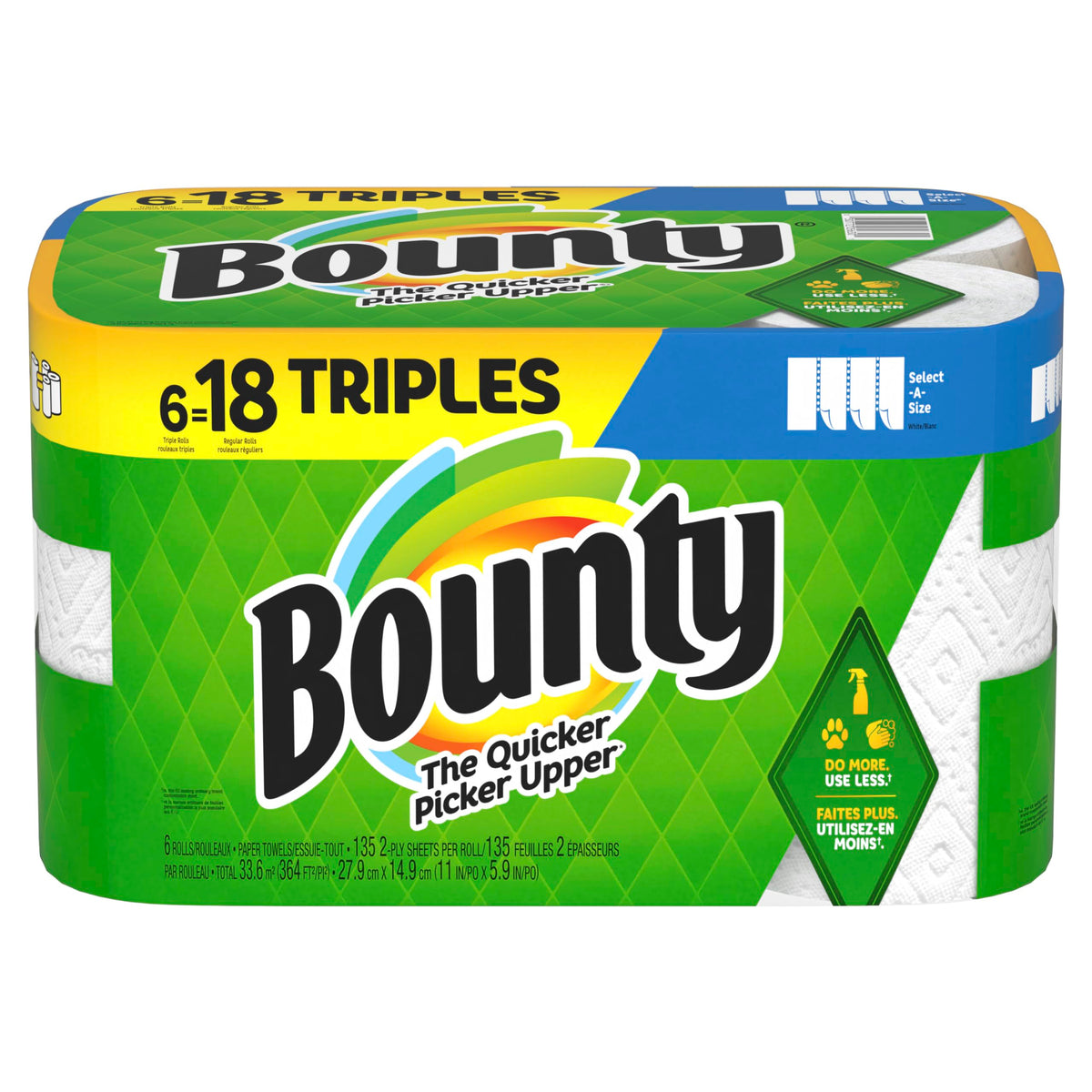 Bounty Paper Towels Select-A-Size, White, 2 Double Plus Rolls = 5 Regular Rolls