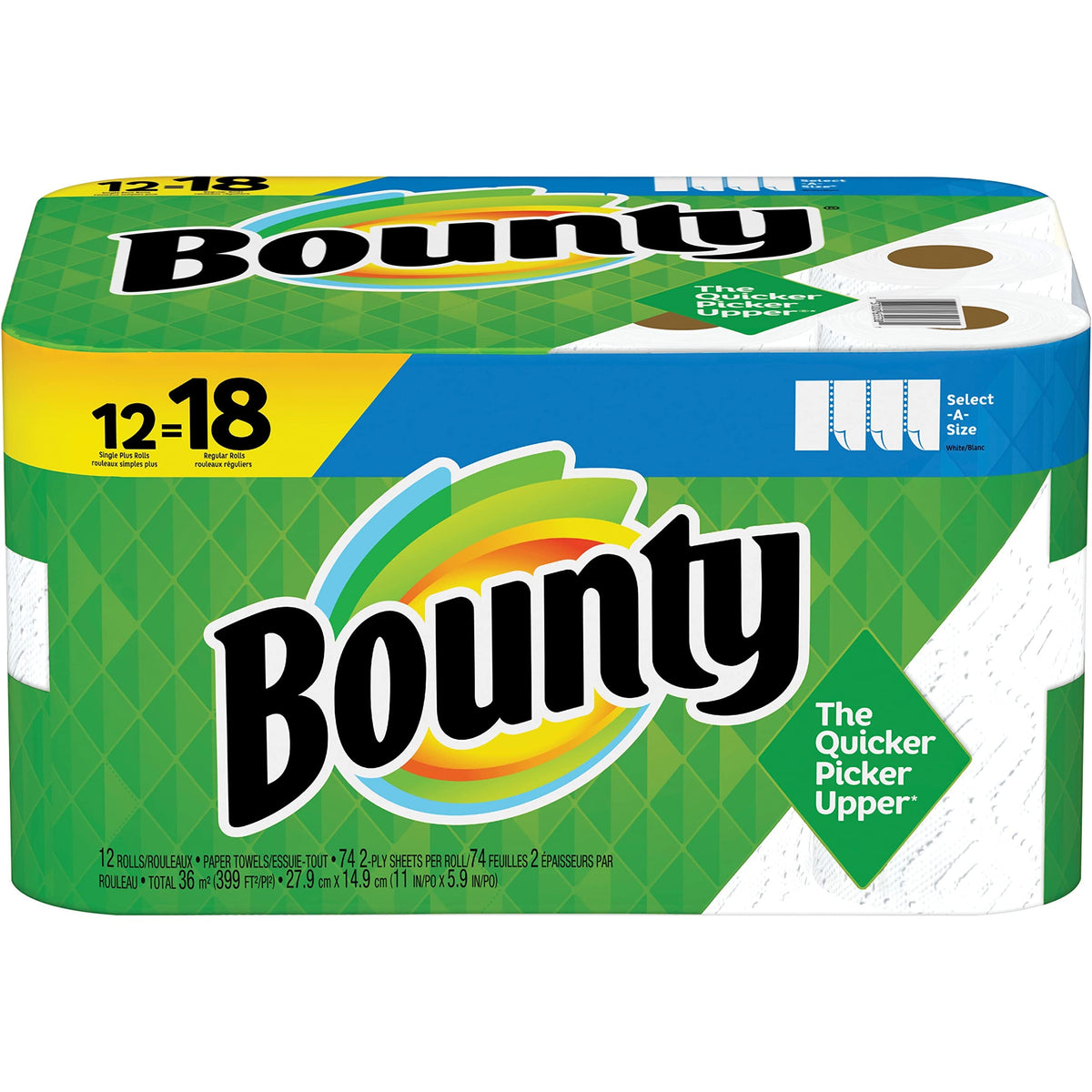 Bounty Paper Towels Select-A-Size, White, 2 Double Plus Rolls = 5 Regular Rolls