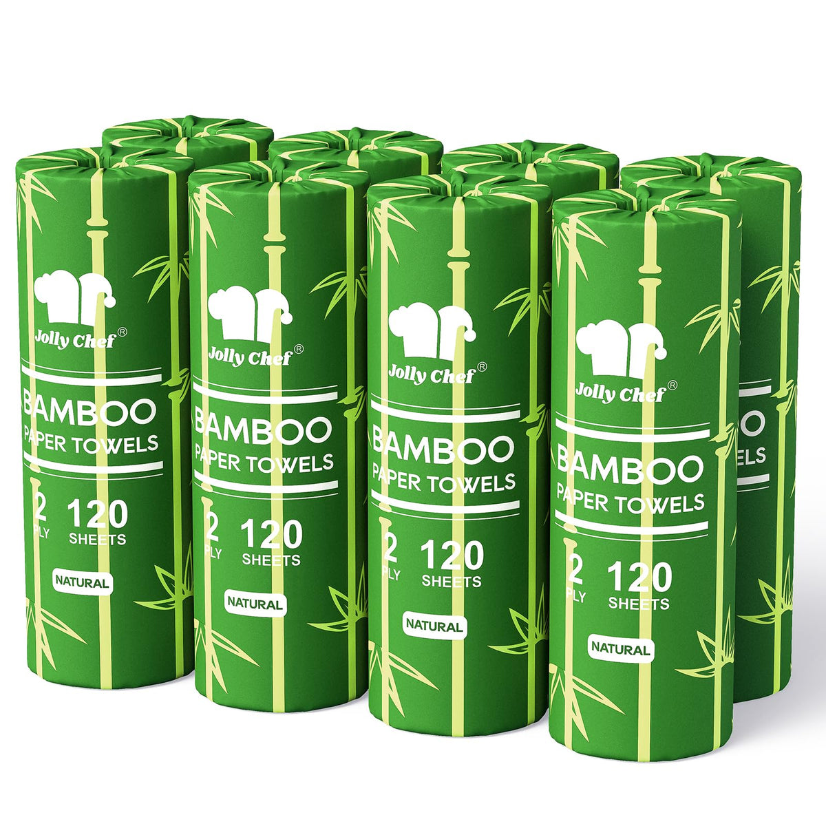 JOLLY CHEF Bamboo Paper Towels, 8 Rolls, 2 Ply, 120 Sheets, Natural Brown