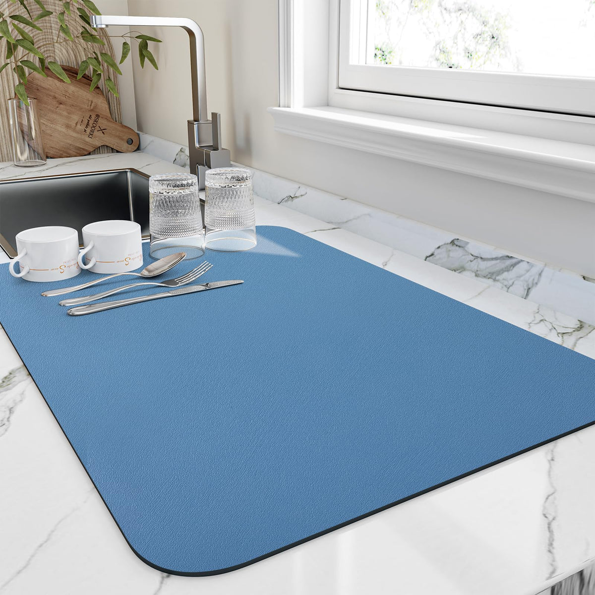 HotLive Dish Drying Mat for Kitchen Counter, Heat Resistant Drainer Mats with Non-slip Rubber Backed, Hide Stain Kitchen Super Absorbent Draining Mat, Easy to Clean Dish Rack Pad, Dark Grey 16"x18"