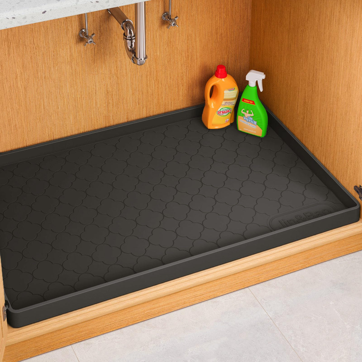 Jin&Bao Under Sink Mat 34" x 22" Waterproof Silicone Cabinet Kitchen Liner