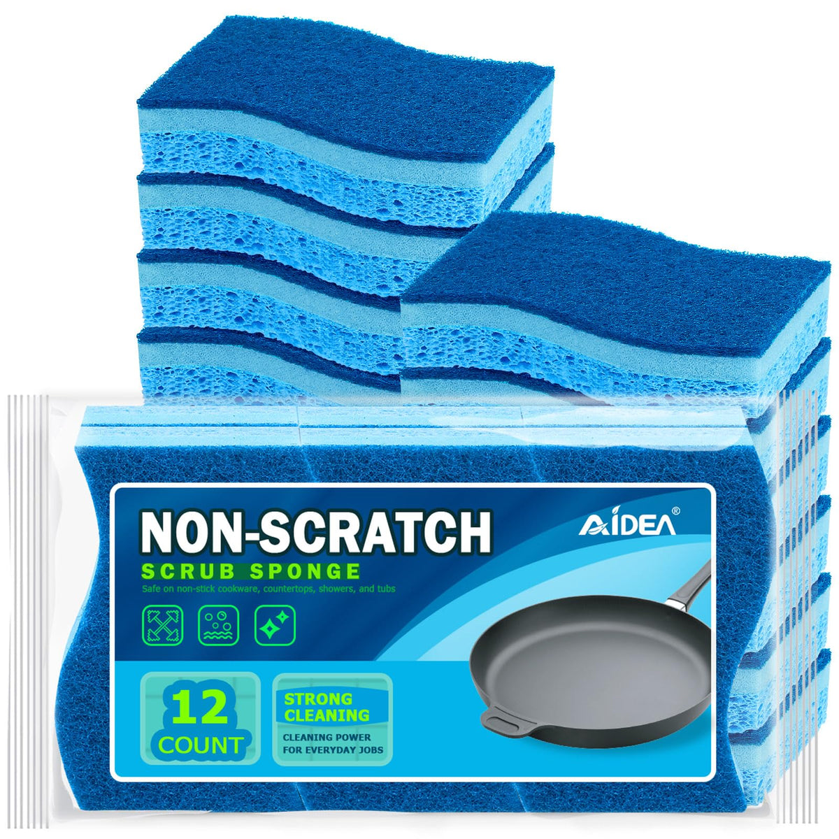 AIDEA Sponges Kitchen, 9Count, Dish Sponges, Heavy-Duty Scrub Sponge