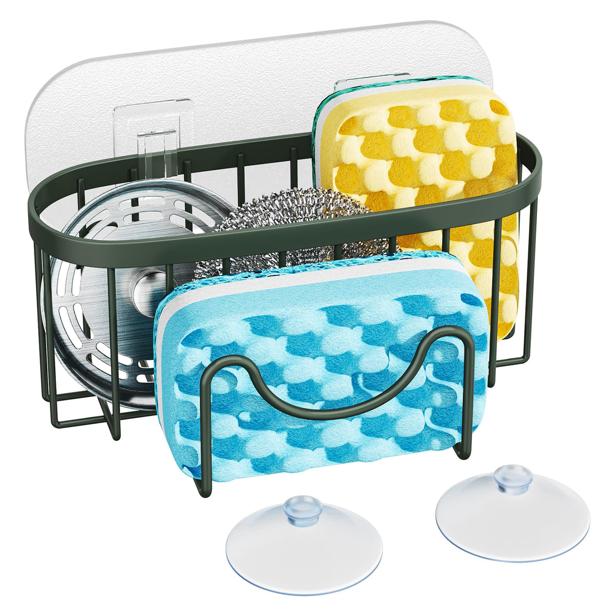 HapiRm Multifunctional Sponge Holder with Unique M-Shaped, 2 Installation Methods Kitchen Sink Caddy Organizer, Rustproof Stainless Steel Kitchen Organizers and Storage Essentials - Black