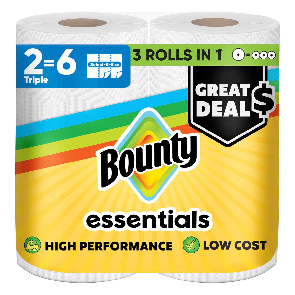 Bounty Essentials Select-A-Size Paper Towels, 6 Double Rolls, White, 108 Sheets Per Roll