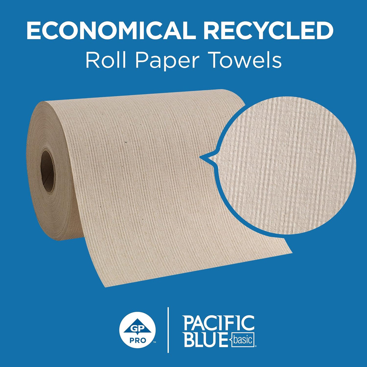 Pacific Blue Basic by Georgia-Pacific PRO Recycled Hardwound Paper Towel Rolls, Brown, 800 Feet Per Roll, 6 Rolls Per Case, 26301