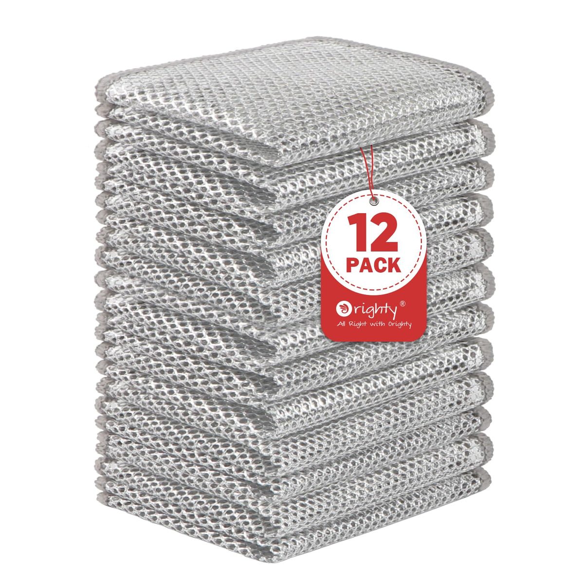 Orighty Dish Cloths, 12 Pack Double-Layer Metal Dish Rags, 7"x8"