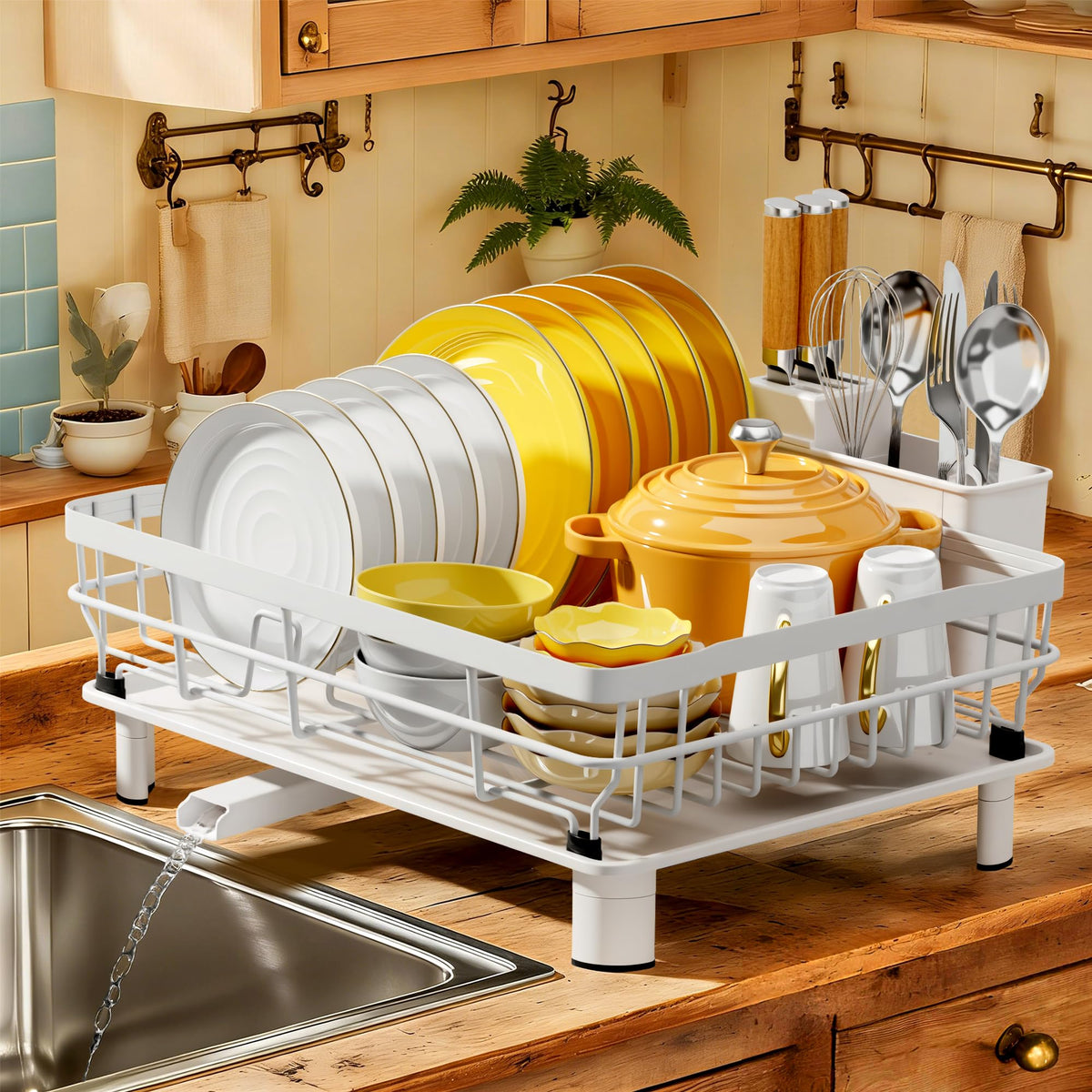 MOUKABAL Dish Drying Rack with Drainboard for Kitchen Counter, Black