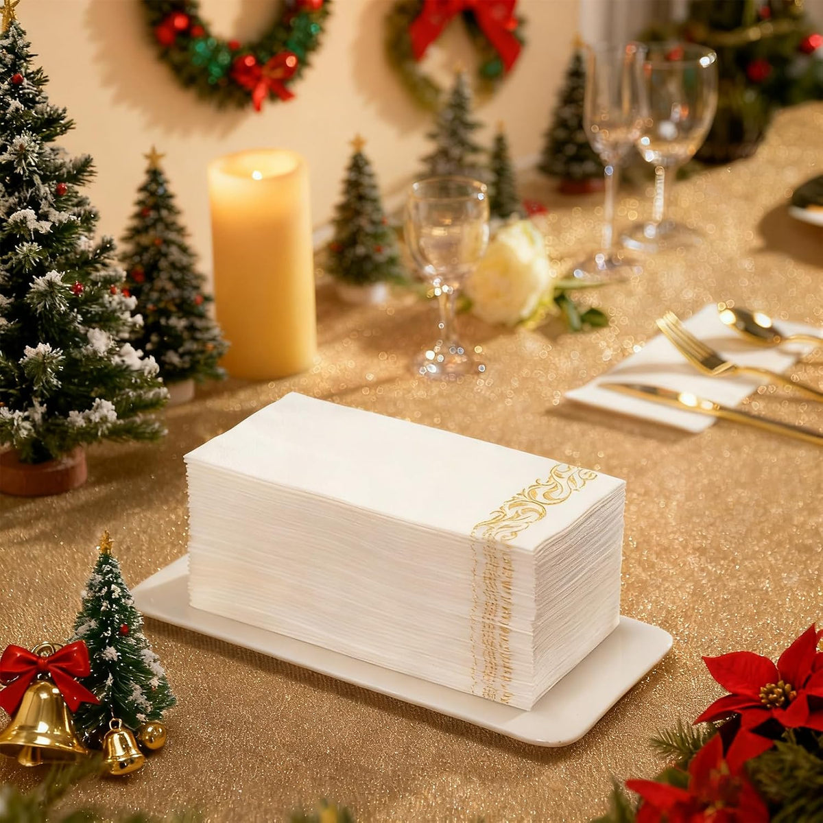 200Pack Guest Towels Disposable Bathroom, Paper Hand Towels, Gold