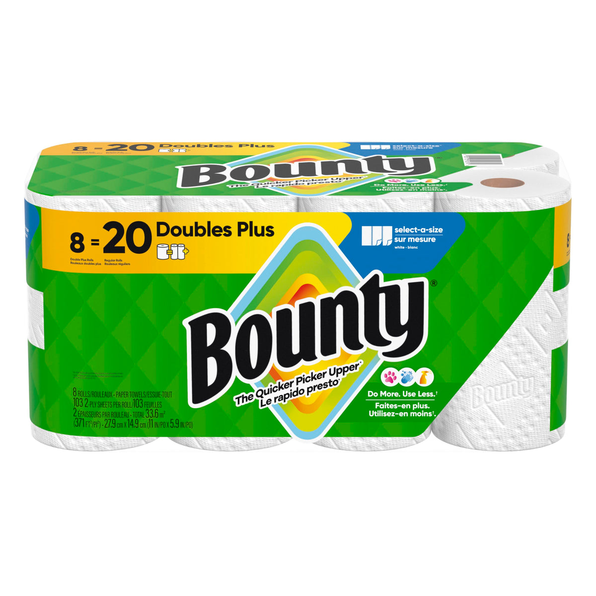 Bounty Paper Towels Select-A-Size, White, 2 Double Plus Rolls = 5 Regular Rolls