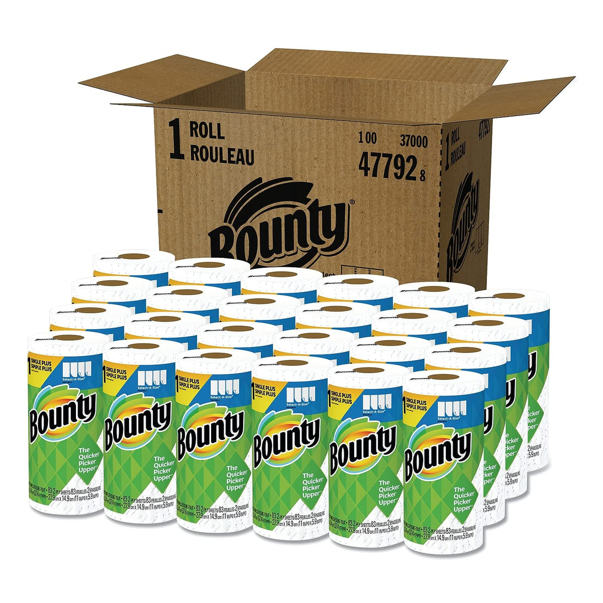 Bounty Essentials Select-A-Size Paper Towels, White, 6 Triple Rolls = 18 Regular Rolls