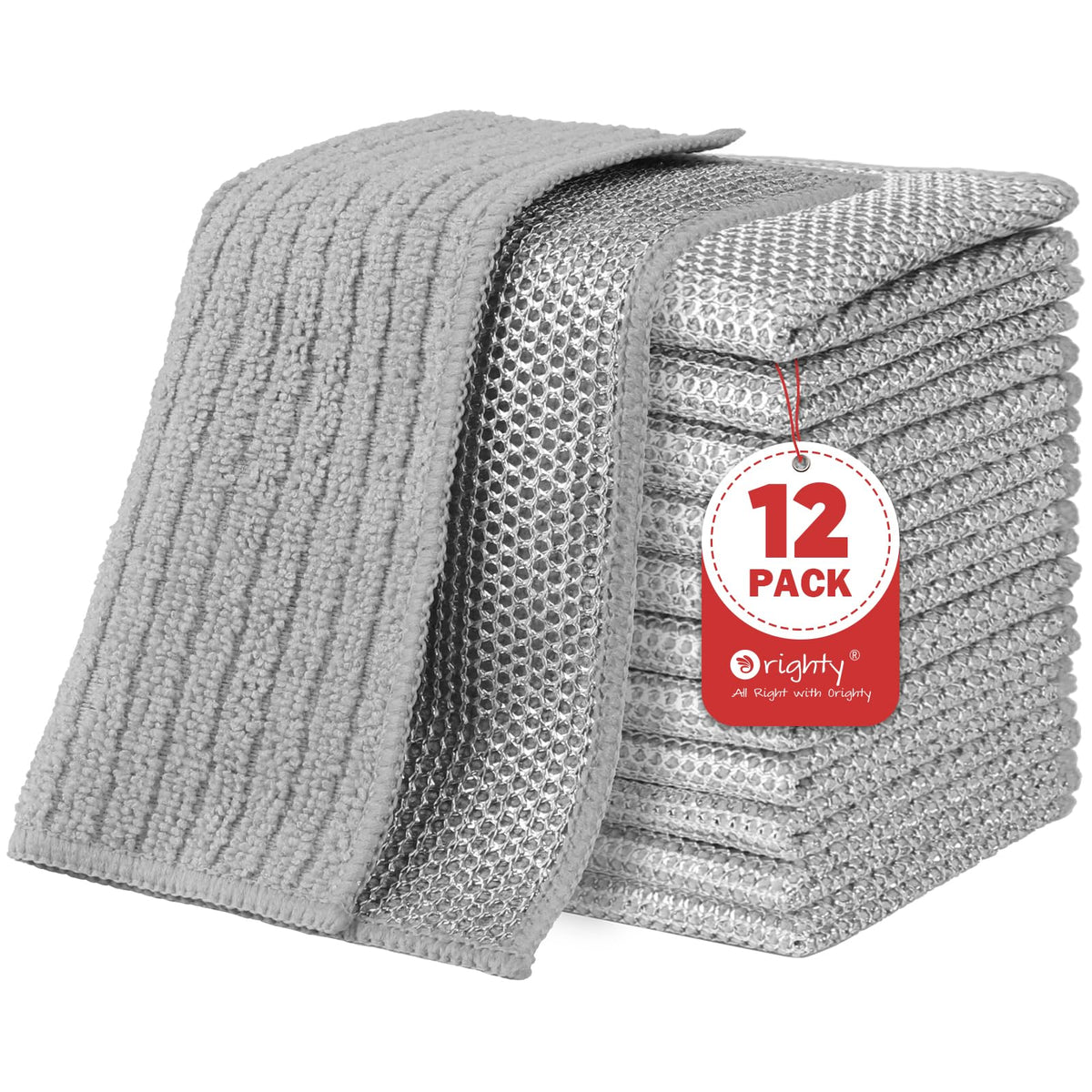 Orighty Dish Cloths, 12 Pack Double-Layer Metal Dish Rags, 7"x8"