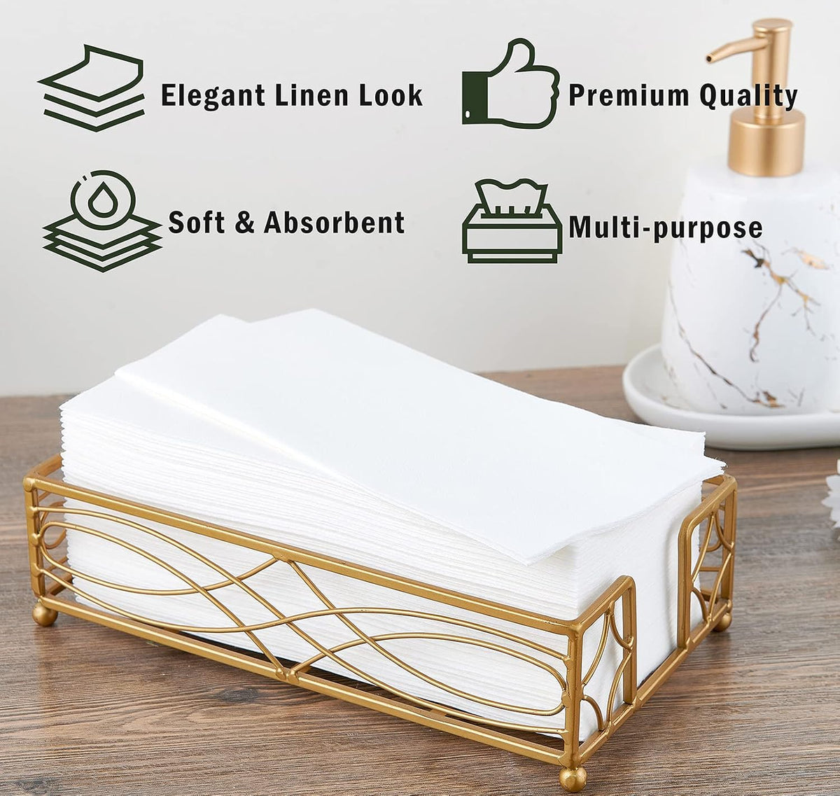 FOCUSLINE 480 Disposable Bathroom Napkins, Linen-Feel Paper Guest Towels, Soft and Absorbent Paper Hand Towels Party Napkins for Bathroom, Kitchen, Dinner, or Event, White, 12" x 17"
