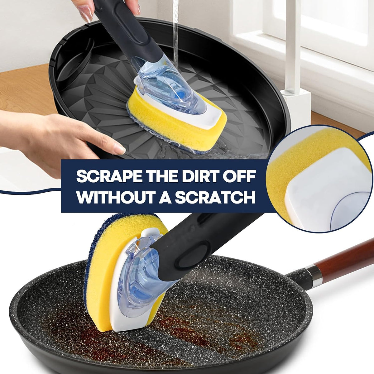 RIMAY Dish Brush with Soap Dispenser, 2 Sponge Refills and Storage Holder