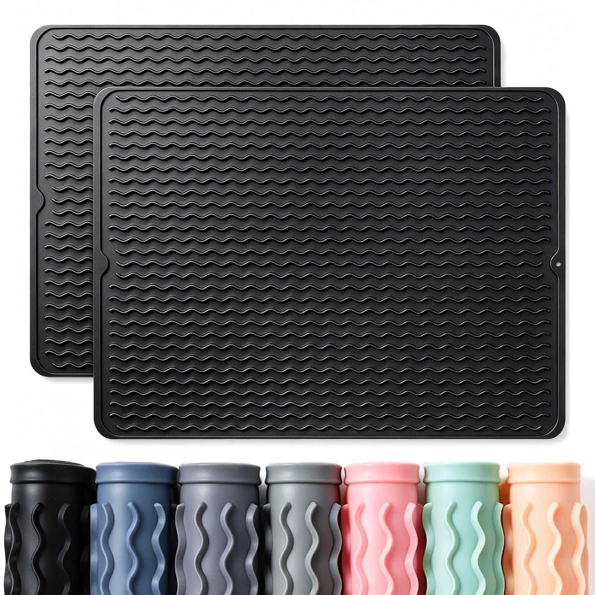2 Pack Caketime Silicone Dish Drying Mat for Kitchen Counter Heat Resistant Under Sink Waterproof Coffee Bar Accessories Dining Rack Stone Utensil Holder Countertop Decor Must Haves 2026