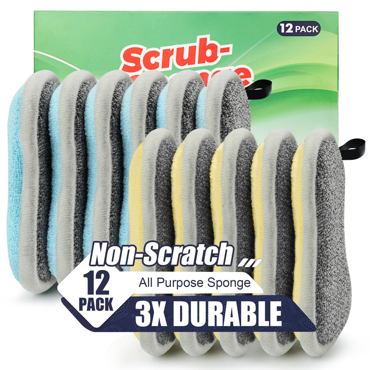 Dual Sided All-Purpose Sponges Kitchen,Dish Sponge for Washing Dishes Cleaning Kitchen,Non Scratch,Rough Scrubbers for Non-Stick Cookware, Soft Microfiber Scrub for Dishes(Bule,6Pack)